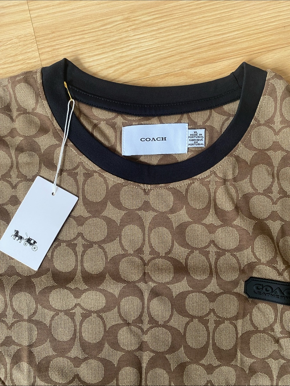 Coach Brown Signature C Logo Tee with Black Neck Trim - Picture 2 of 6